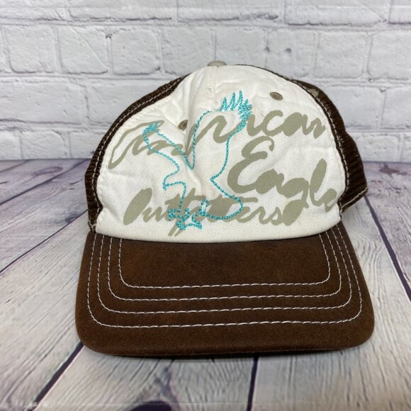 Vintage American Eagle Women Trucker Hat Mesh Cap Snapback Brown White Foam - Picture 5 of 10